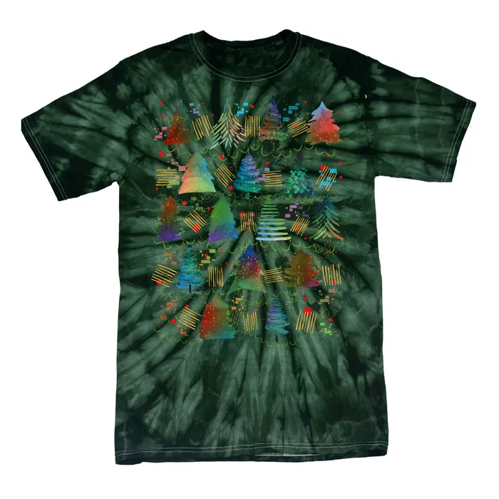 Colorful Christmas Watercolor Tree Pattern Tie-Dye T-Shirt