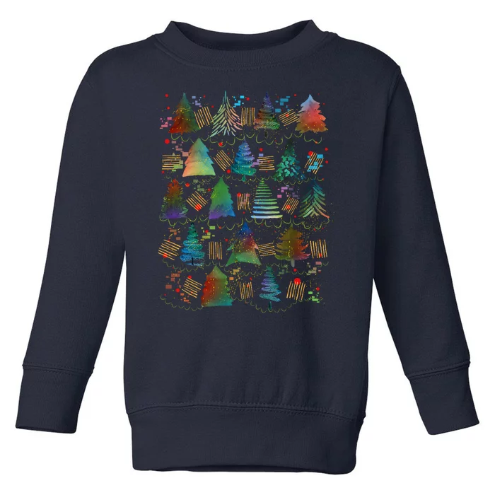 Colorful Christmas Watercolor Tree Pattern Toddler Sweatshirt