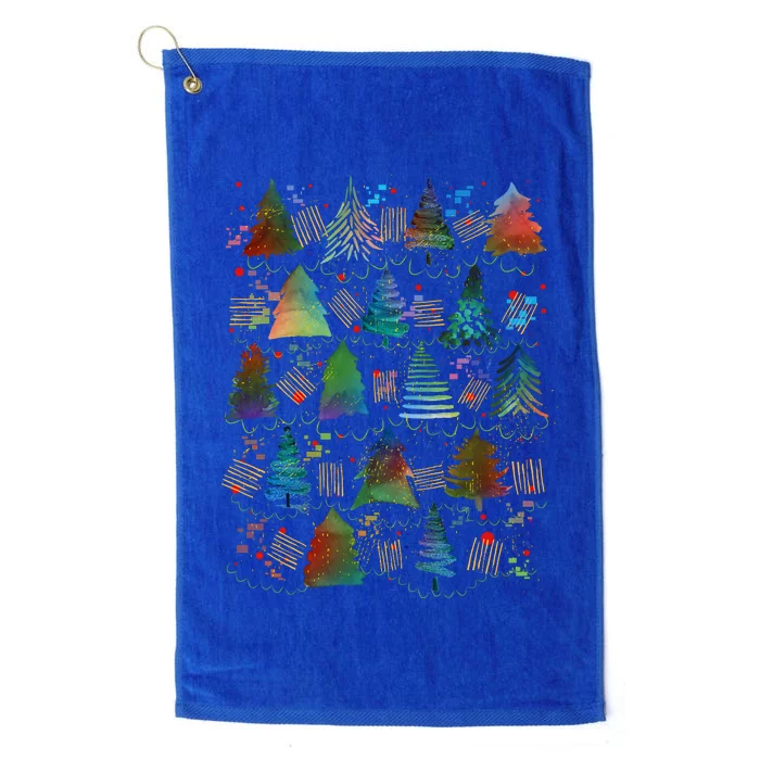 Colorful Christmas Watercolor Tree Pattern Platinum Collection Golf Towel