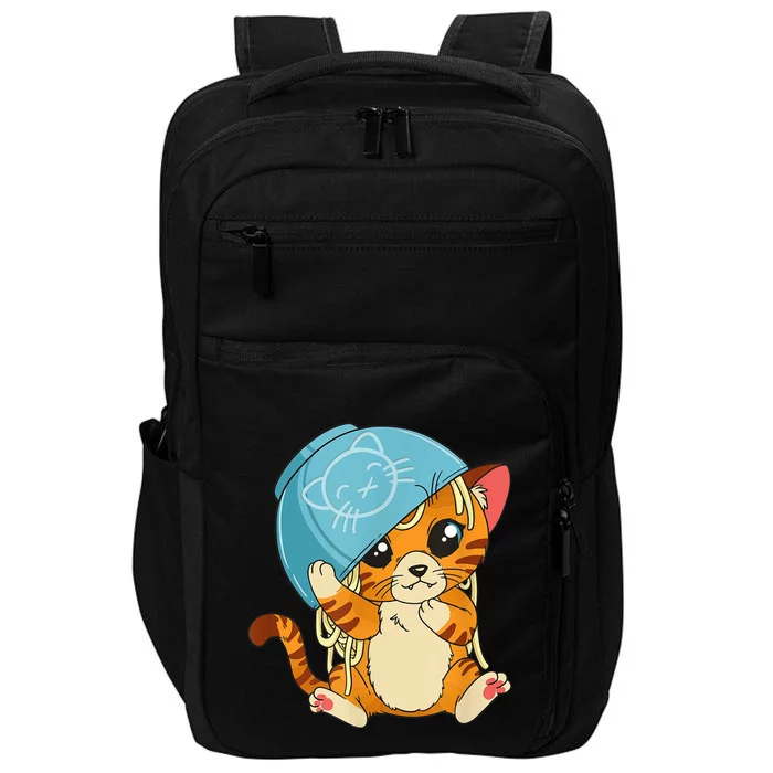 Cute Cat With Noodle Bowl Over Head Impact Tech Backpack