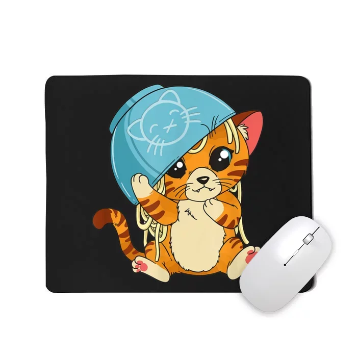 Cute Cat With Noodle Bowl Over Head Mousepad