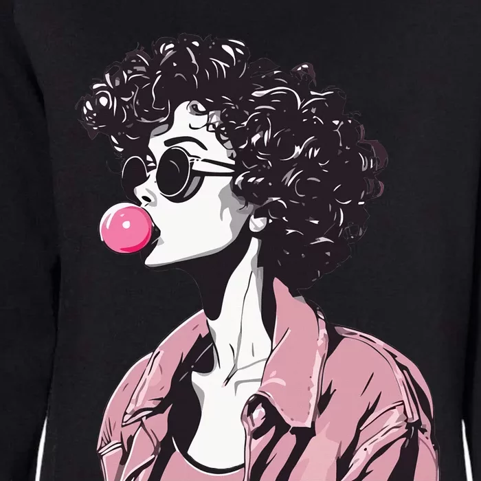 Chic Curly-Haired Woman Blowing Bubble Gum Womens California Wash Sweatshirt