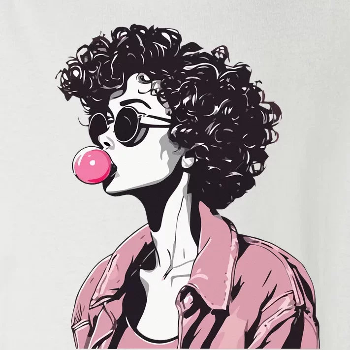 Chic Curly-Haired Woman Blowing Bubble Gum Toddler Long Sleeve Shirt