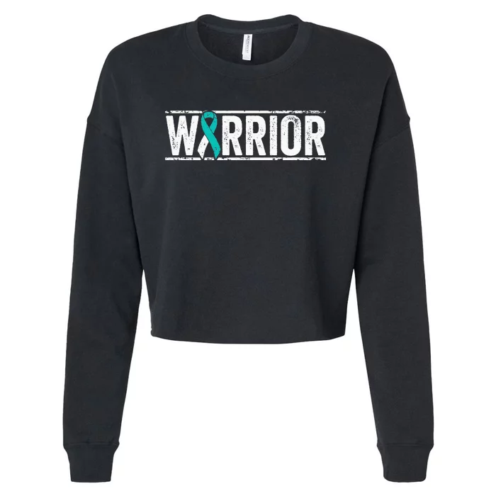 Cervical Cancer Warrior Vintage Awareness Ribbon Cropped Pullover Crew