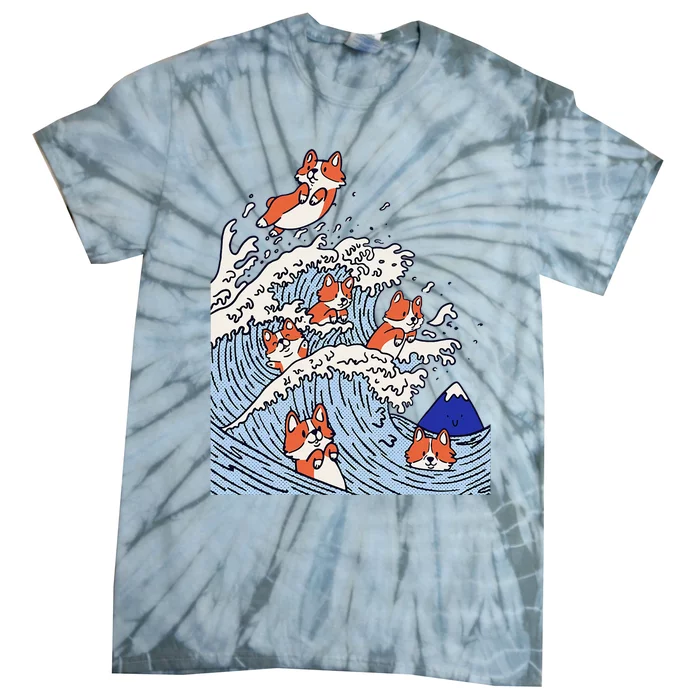 Cute Corgi Wave  Surfing Dogs Tie-Dye T-Shirt