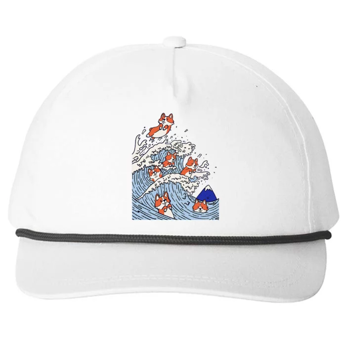 Cute Corgi Wave  Surfing Dogs Snapback Five-Panel Rope Hat