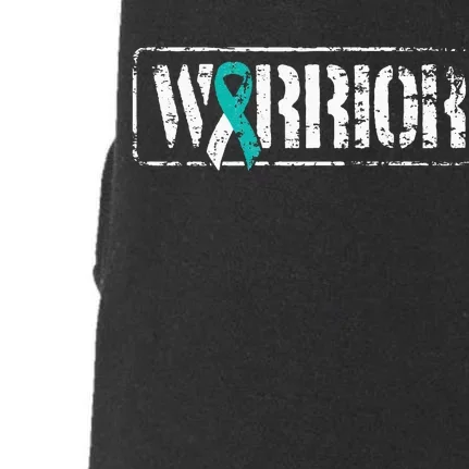 Cervical Cancer Warrior Teal White MilitaryStyle Ribbon Doggie 3-End Fleece Hoodie