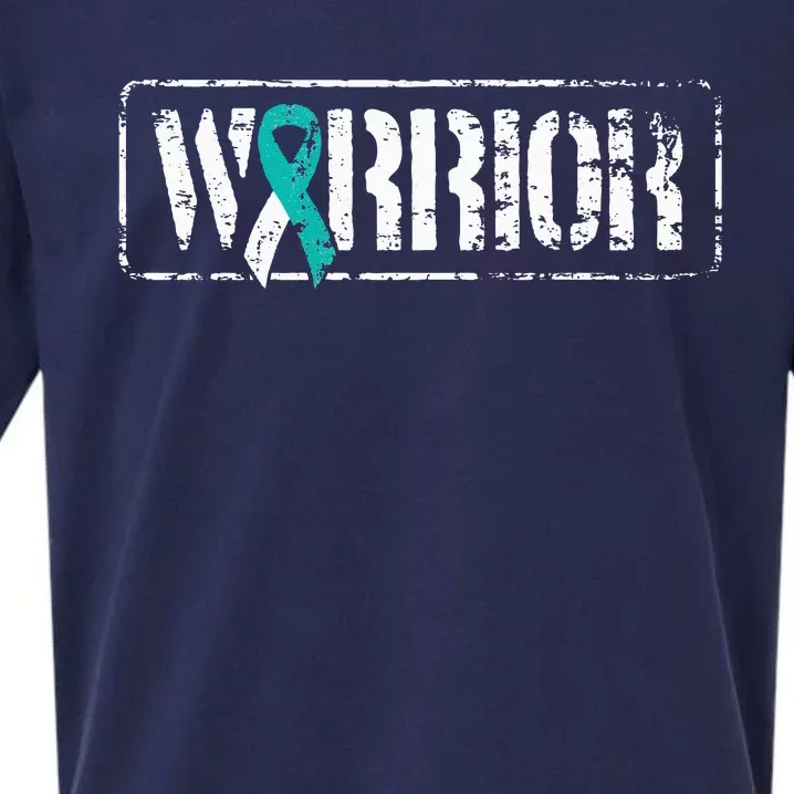 Cervical Cancer Warrior Teal White MilitaryStyle Ribbon Sueded Cloud Jersey T-Shirt