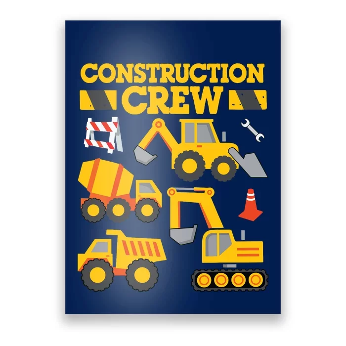 Construction Crew Worker Excavator Boy Girl Poster