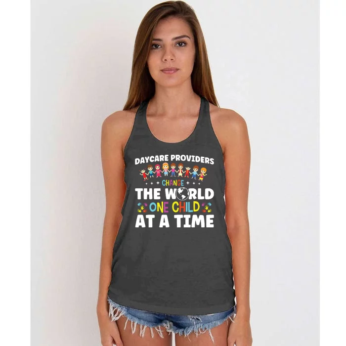 Childcare Change World One Child At A Time Daycare Teacher Women's Knotted Racerback Tank