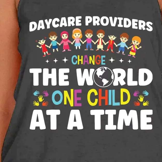 Childcare Change World One Child At A Time Daycare Teacher Women's Knotted Racerback Tank