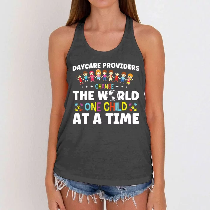 Childcare Change World One Child At A Time Daycare Teacher Women's Knotted Racerback Tank