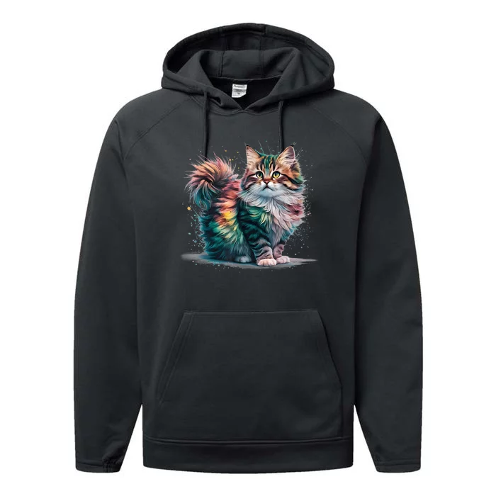 Cat Colorful Watercolor Cat Performance Fleece Hoodie