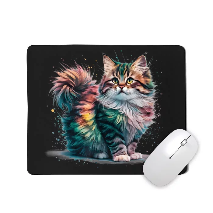 Cat Colorful Watercolor Cat Mousepad