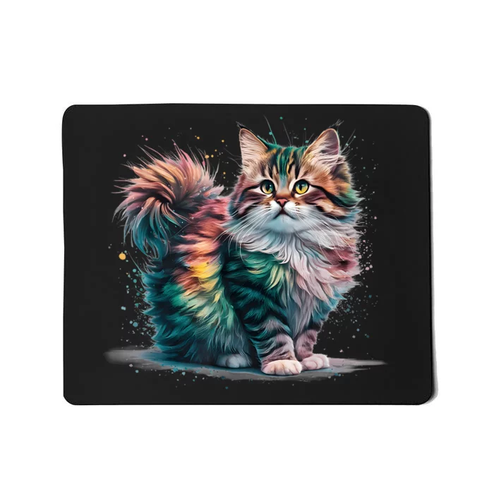 Cat Colorful Watercolor Cat Mousepad