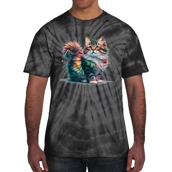 Cat Colorful Watercolor Cat Tie-Dye T-Shirt