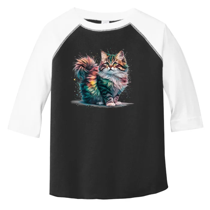 Cat Colorful Watercolor Cat Toddler Fine Jersey T-Shirt