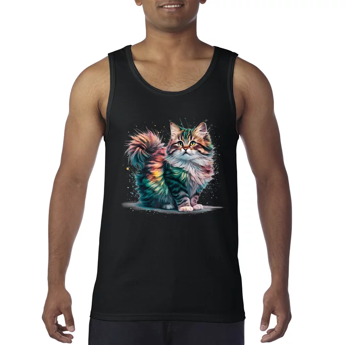 Cat Colorful Watercolor Cat Tank Top