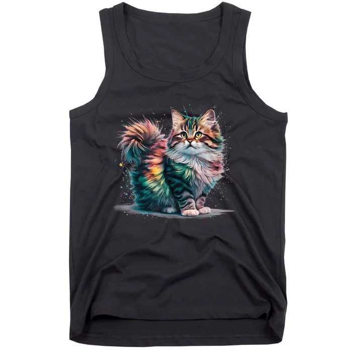 Cat Colorful Watercolor Cat Tank Top