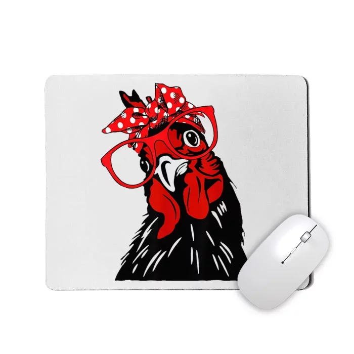 Cute Chicken with Bandana and Glasses Fun Mousepad