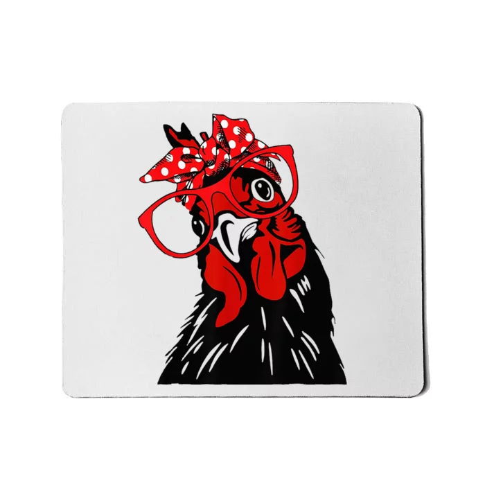 Cute Chicken with Bandana and Glasses Fun Mousepad