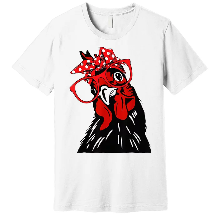 Cute Chicken with Bandana and Glasses Fun Premium T-Shirt