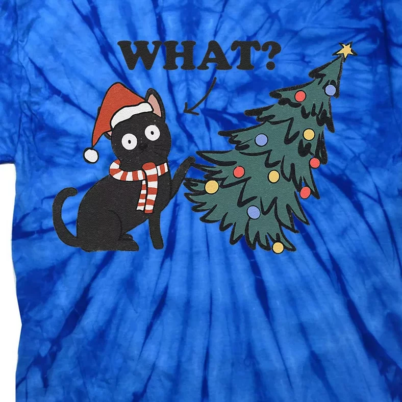 Christmas Cat What Black Cat Knocking Christmas Tree Over Tie-Dye T-Shirt