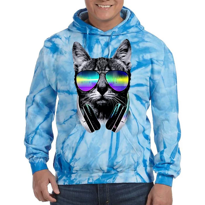 Cool Cat With Sunglasses DJ Retro Style Meme Tie Dye Hoodie