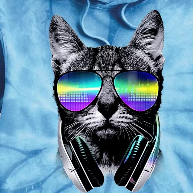 Cool Cat With Sunglasses DJ Retro Style Meme Tie Dye Hoodie