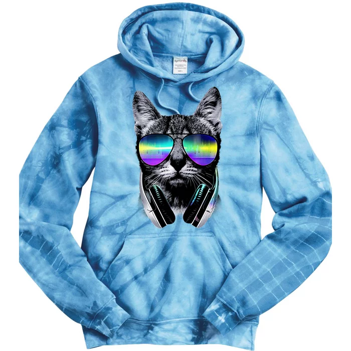 Cool Cat With Sunglasses DJ Retro Style Meme Tie Dye Hoodie