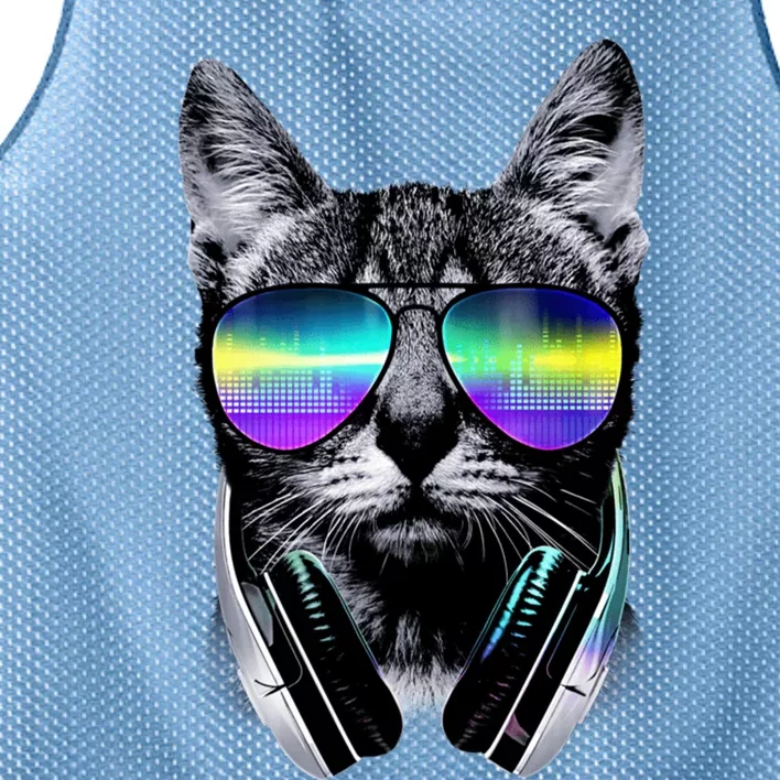 Cool Cat With Sunglasses DJ Retro Style Meme Mesh Reversible Basketball Jersey Tank