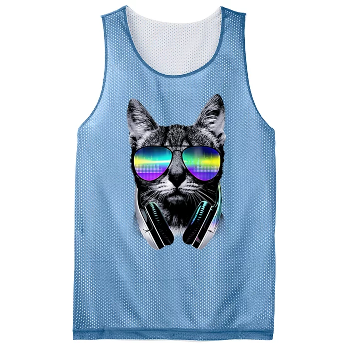 Cool Cat With Sunglasses DJ Retro Style Meme Mesh Reversible Basketball Jersey Tank