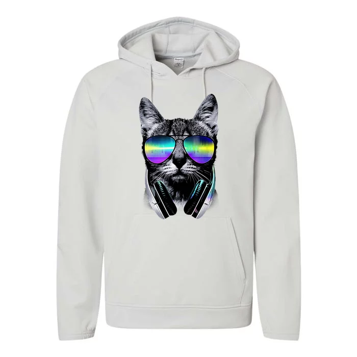 Cool Cat With Sunglasses DJ Retro Style Meme Performance Fleece Hoodie