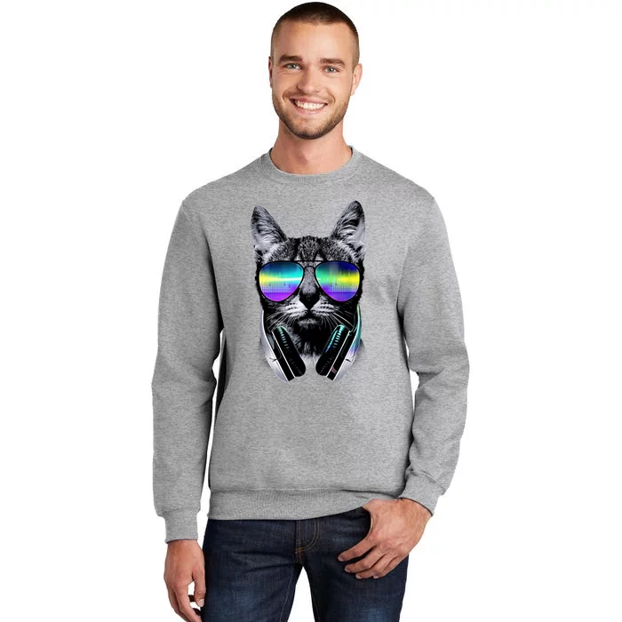 Cool Cat With Sunglasses DJ Retro Style Meme Tall Sweatshirt