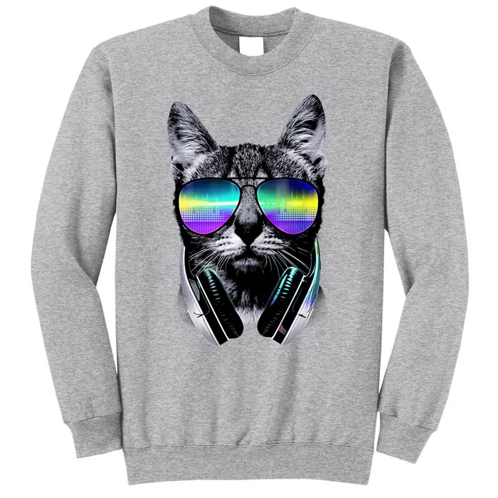 Cool Cat With Sunglasses DJ Retro Style Meme Tall Sweatshirt