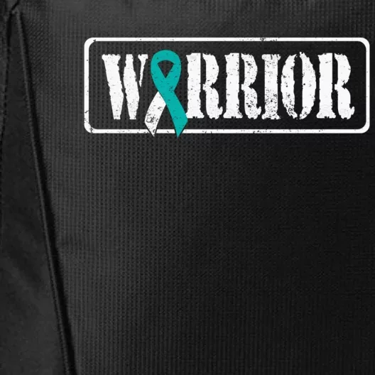 Cervical Cancer Warrior Teal White Military Style Ribbon City Backpack