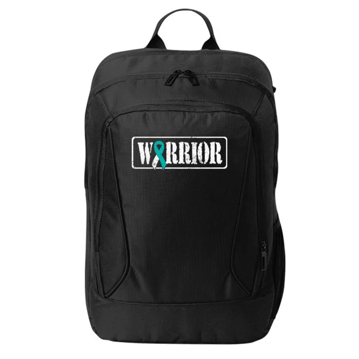 Cervical Cancer Warrior Teal White Military Style Ribbon City Backpack