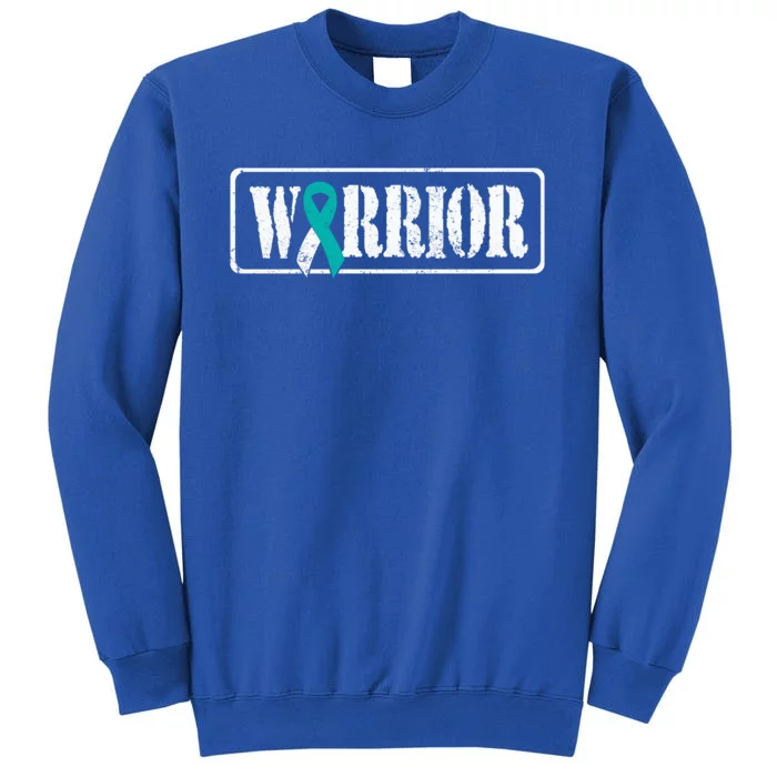 Cervical Cancer Warrior Teal White Military Style Ribbon Sweatshirt