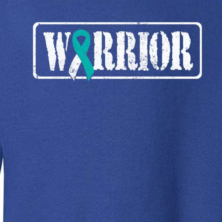 Cervical Cancer Warrior Teal White Military Style Ribbon Toddler Sweatshirt