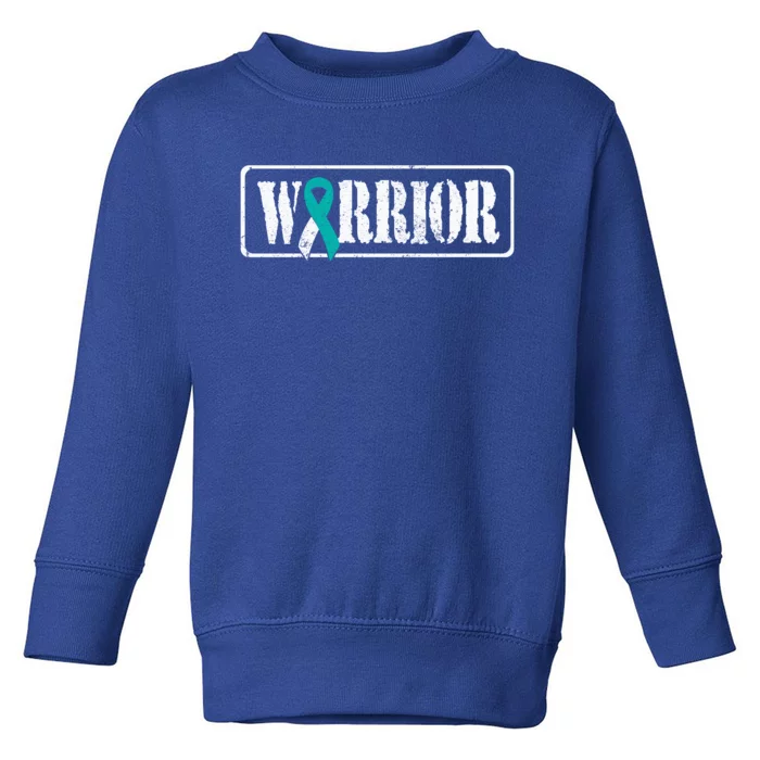 Cervical Cancer Warrior Teal White Military Style Ribbon Toddler Sweatshirt