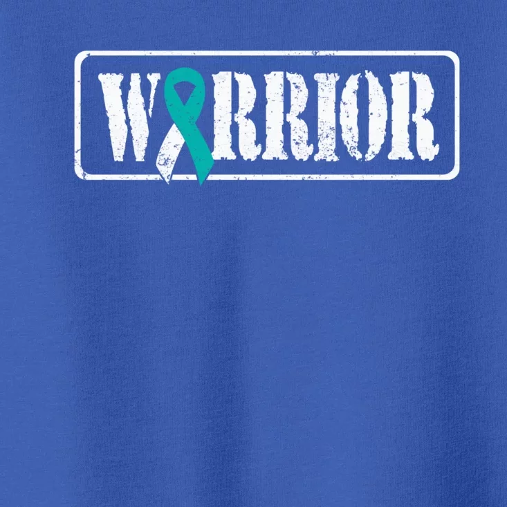 Cervical Cancer Warrior Teal White Military Style Ribbon Toddler T-Shirt