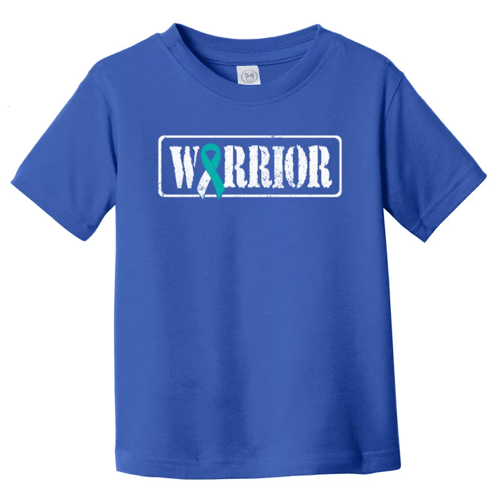 Cervical Cancer Warrior Teal White Military Style Ribbon Toddler T-Shirt