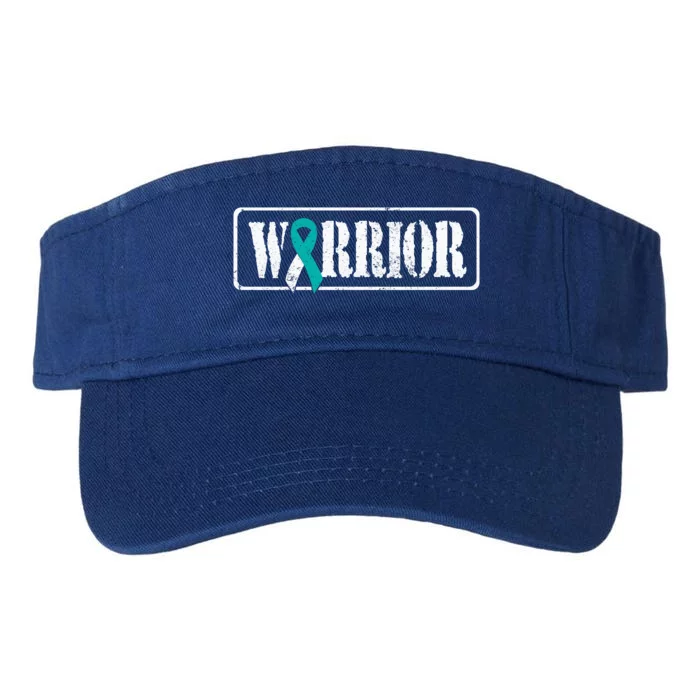 Cervical Cancer Warrior Teal White Military Style Ribbon Valucap Bio-Washed Visor