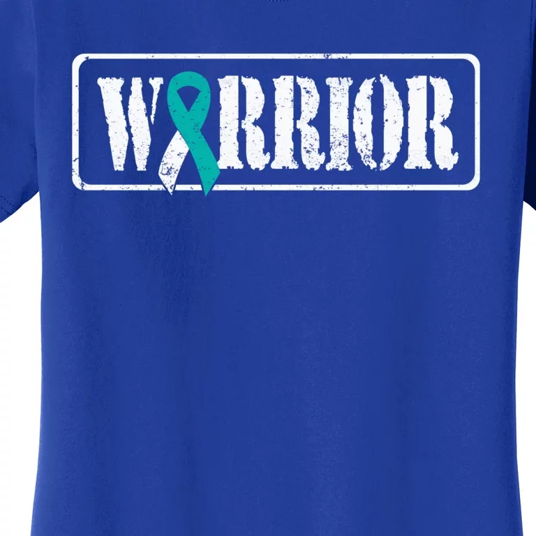 Cervical Cancer Warrior Teal White Military Style Ribbon Women's T-Shirt