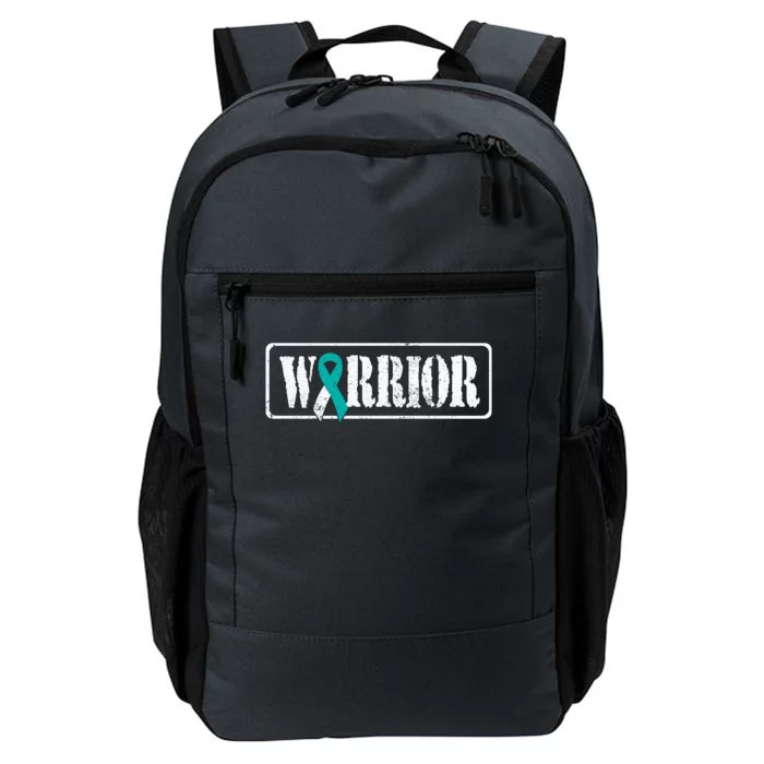 Cervical Cancer Warrior Teal White Military Style Ribbon Daily Commute Backpack