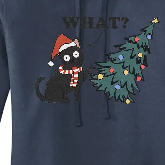 Christmas Cat What Black Cat Knocking Christmas Tree Over Women's Pullover Hoodie