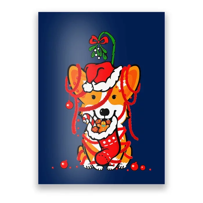 Cute Christmas Welsh Corgi Santa Hat Xmas Design Poster