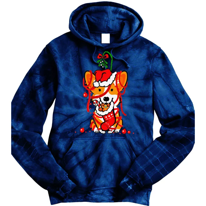 Cute Christmas Welsh Corgi Santa Hat Xmas Design Tie Dye Hoodie