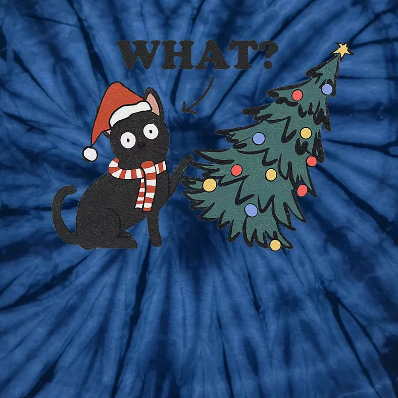 Christmas Cat What Black Cat Knocking Christmas Tree Over Tie-Dye T-Shirt