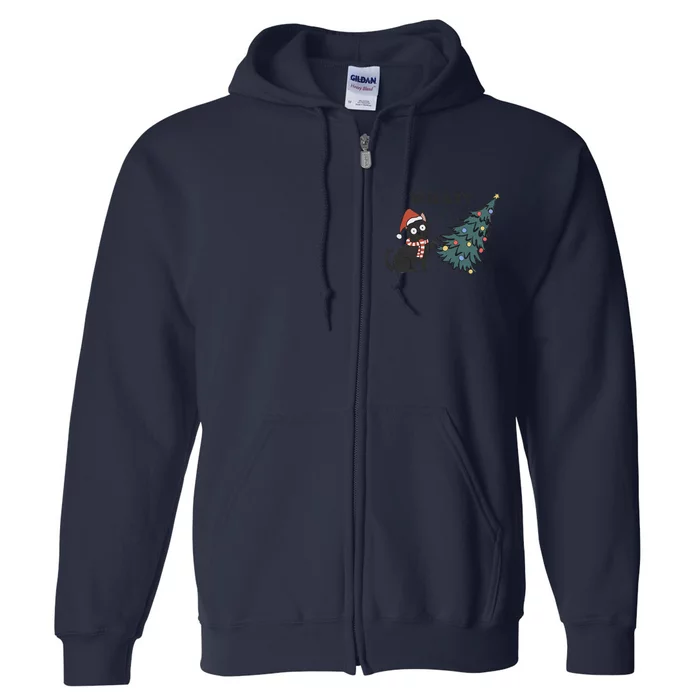 Christmas Cat What Black Cat Knocking Christmas Tree Over Full Zip Hoodie